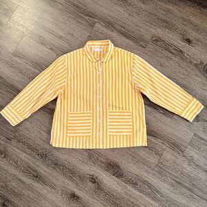Striped Yellow Button-Down Shirt Jacket